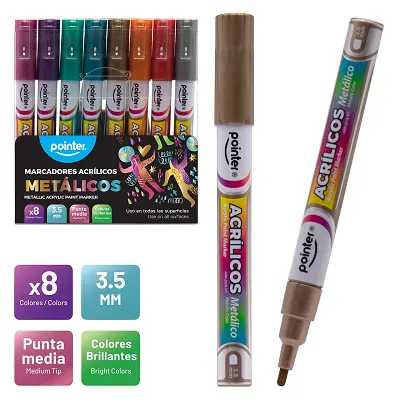 MARCADOR ACRILICO POINTER METALICO X8