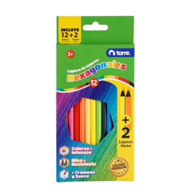 LAPIZ COLOR TORRE 12 HEXAGONAL + 2 LAPIZ NEON